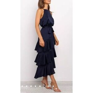 Petal & Pup Size 6 Navy Blue Midi Dress Seychelles Asymmetrical Prom Cocktail
